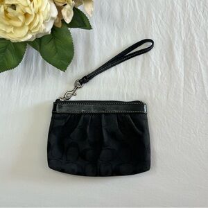 Coach Small Wristlet Black Logo Fabric Leather Trim